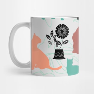 Cats and Flowers mint and coral Mug